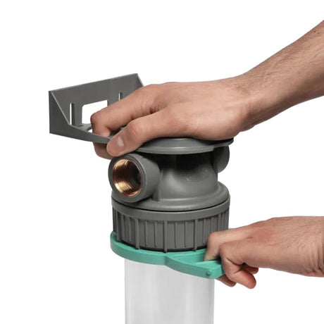 Ecosoft 3P Grey Mono 10-inch water filter with venturi valve and ½ inch drain for efficient sediment flushing