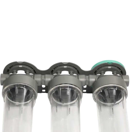 Ecosoft 3P Grey Triplex 10" rainwater filter with flush valve and ¾" brass connection