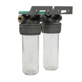 Ecosoft 3P Grey Duplex 10 inch filter housing with brass ports and dual PET bowls