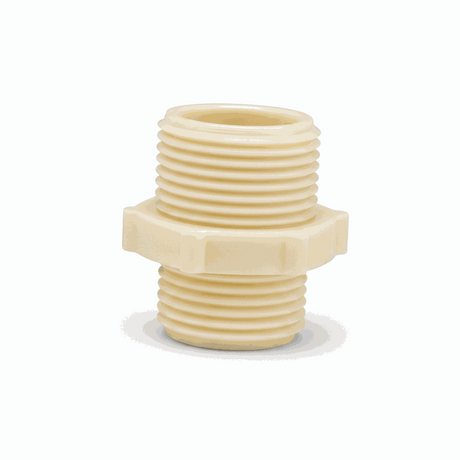 Plastic reducing nipple 1 inch by 3/4 inch BSPM durable corrosion-resistant plumbing fitting
