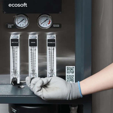 Ecosoft MO6500 Professional 4-inch industrial reverse osmosis system with Grundfos pump and OC5000 controller producing 250 LPH high-purity water