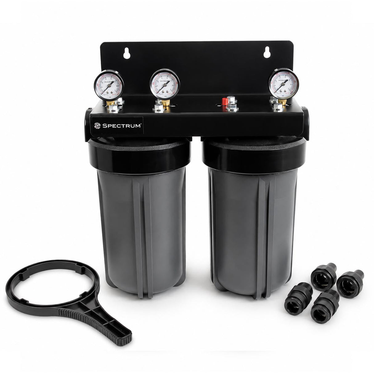 SPECTRUM Aqualyze Double System Large Diameter 10-inch dual cartridge water filter with adaptor kit