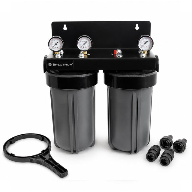 SPECTRUM Aqualyze Double System Large Diameter 10-inch dual cartridge water filter with adaptor kit