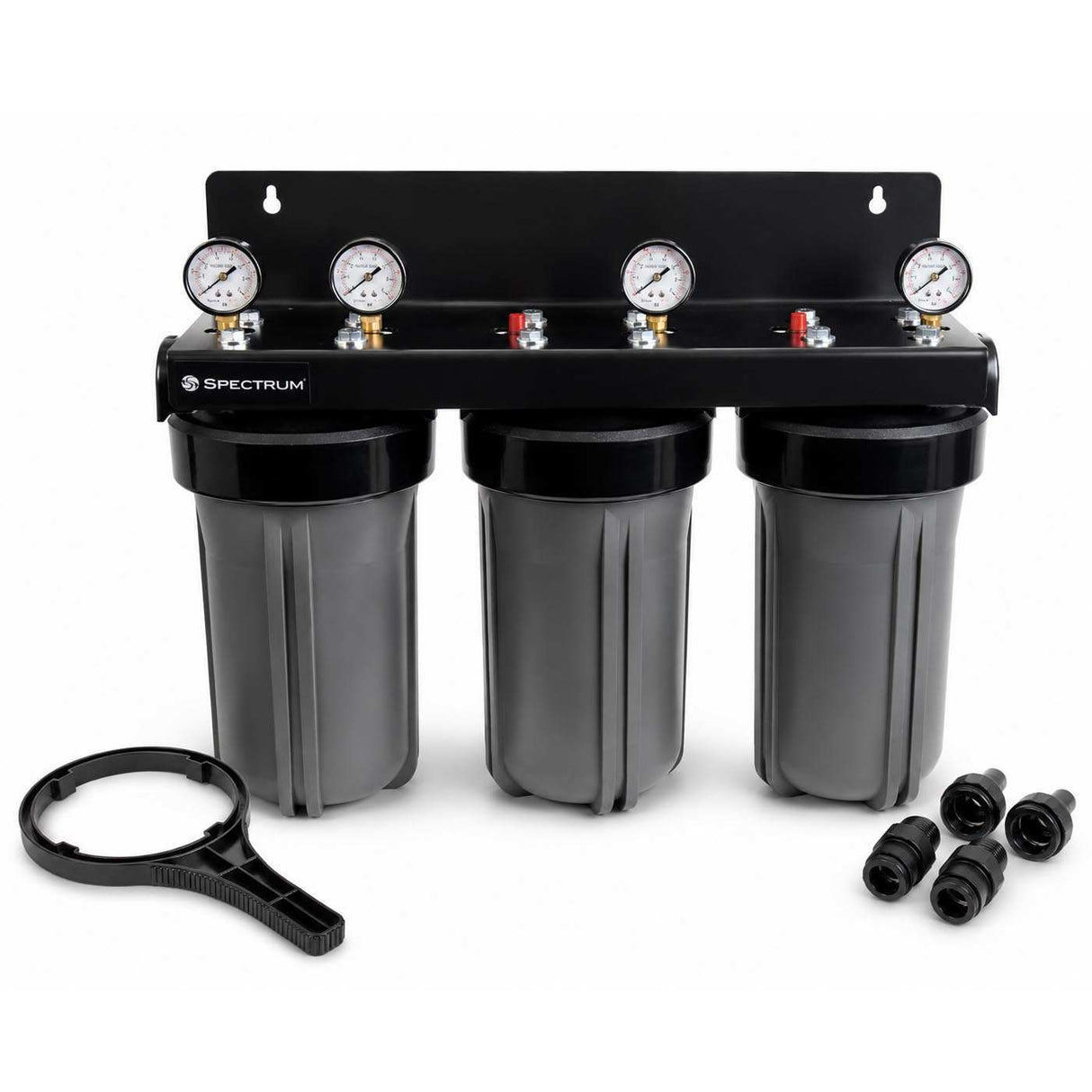 SPECTRUM Aqualyze Triple System Large Diameter 10-inch water filtration with triple polypropylene housings and adaptor kit