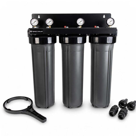 SPECTRUM Aqualyze Triple System Large Diameter 20" water filtration unit with three polypropylene housings and adaptor kit