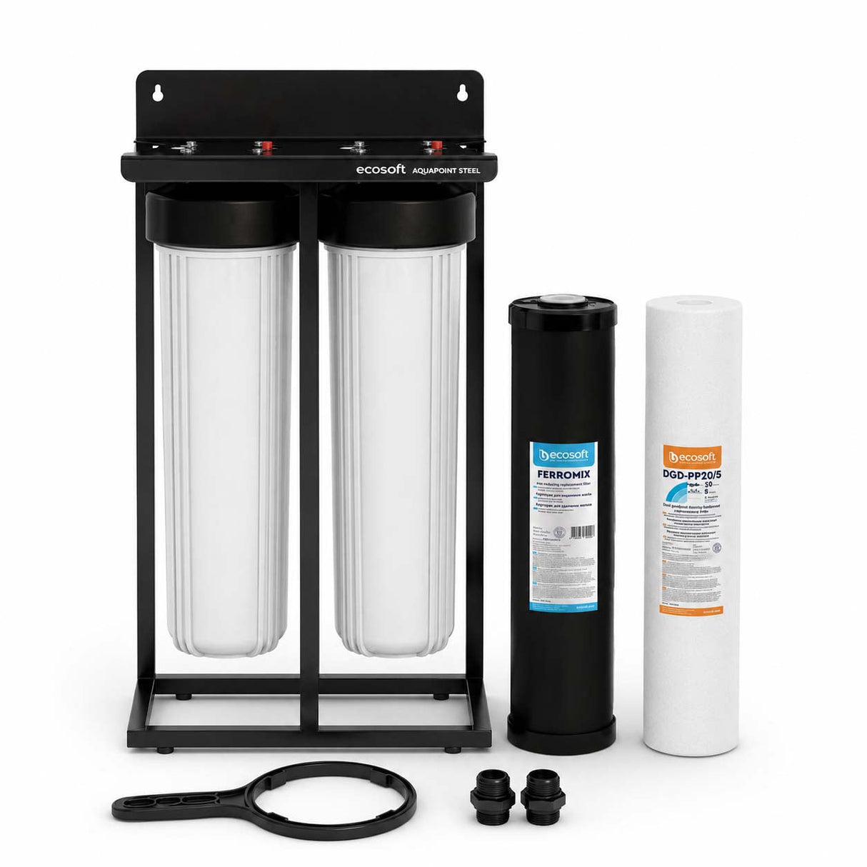 Ecosoft Aquapoint XL Duo whole house water filter system with dual steel housing and sediment iron reduction cartridges