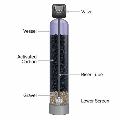 Activated Carbon Filter with Clack Valve for water purification and flow rates 0.6 to 22 m³/hr