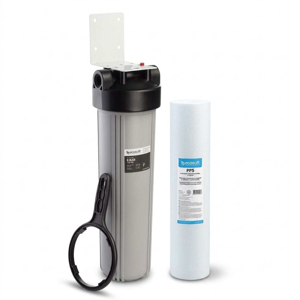 Ecosoft 5 Micron Sediment Filter with 20-inch large diameter housing for effective residential and commercial water filtration