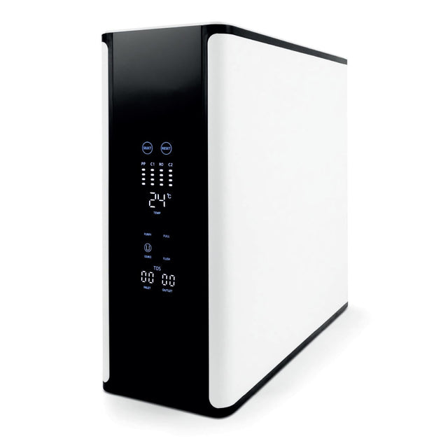 Pallas Estelle Direct Flow reverse osmosis water purification system with compact design and digital controls under sink