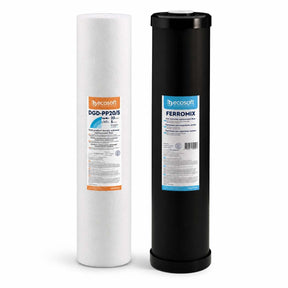 Ecosoft Aquapoint XL Duo replacement sediment and iron reduction filter set with dual-gradient and Ferromix cartridges