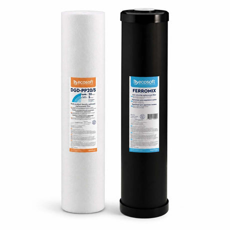Ecosoft Aquapoint XL Duo replacement sediment and iron reduction filter set with dual-gradient and Ferromix cartridges