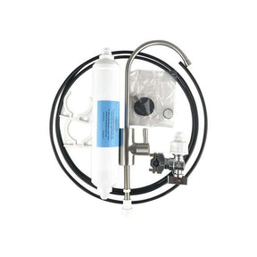 Inline Drinking Water Filter Kit - Premium with tap, tubing, saddle valve, and carbon filter.