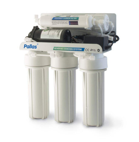 Pallas Viva 5T-BP five-stage reverse osmosis system with pump, advanced water filtration unit.