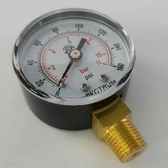 PG1 : SPECTRUM Gauge 0-11 Bar Bottom Entry 50mm Dial 1/4 BSPT