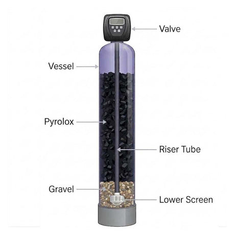 Pyrolox Filter with Clack Valve water filtration system for iron, manganese, and hydrogen sulfide removal